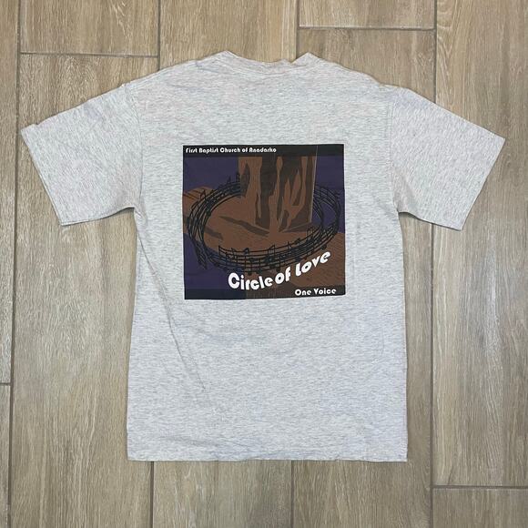 Vintage Circle of Love First Baptist Church Anadarko T-Shirt Sz S Gildan Gray - Picture 2 of 7